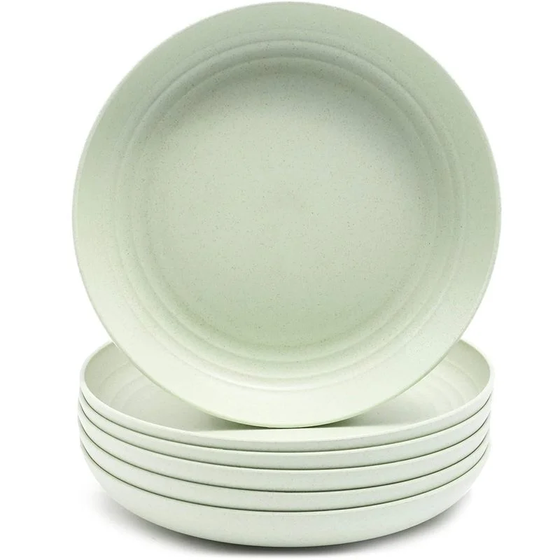 Wheat Straw Plates, Unbreakable Plate (Green, 9 in, 6 Pack)