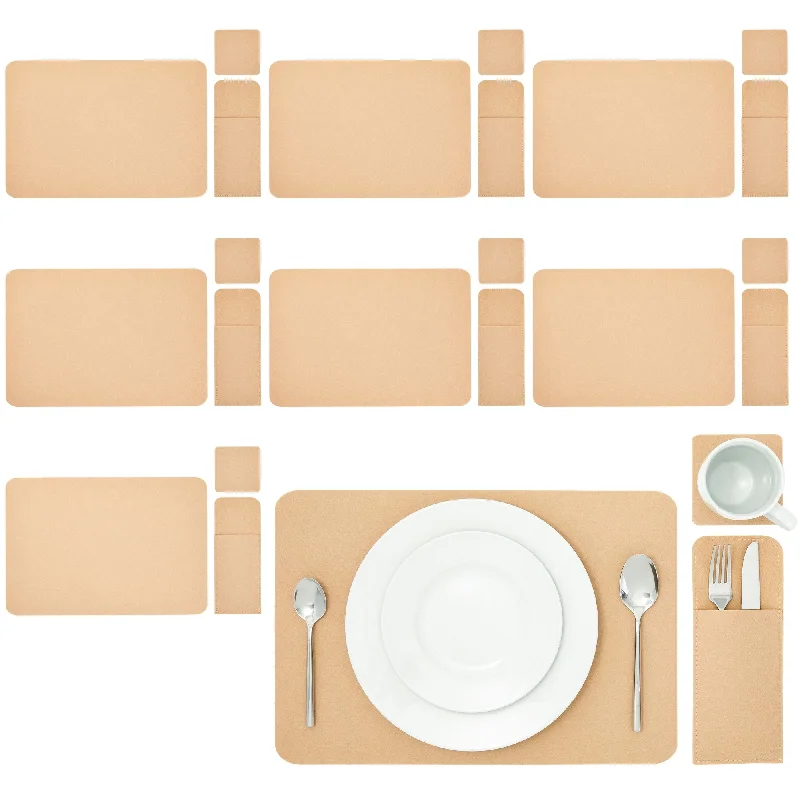 Felt Table Placemats Set of 8 for Dining Table and Kitchen Decor with Drink Coasters and Cutlery Pouches (Beige, 24 Pieces)