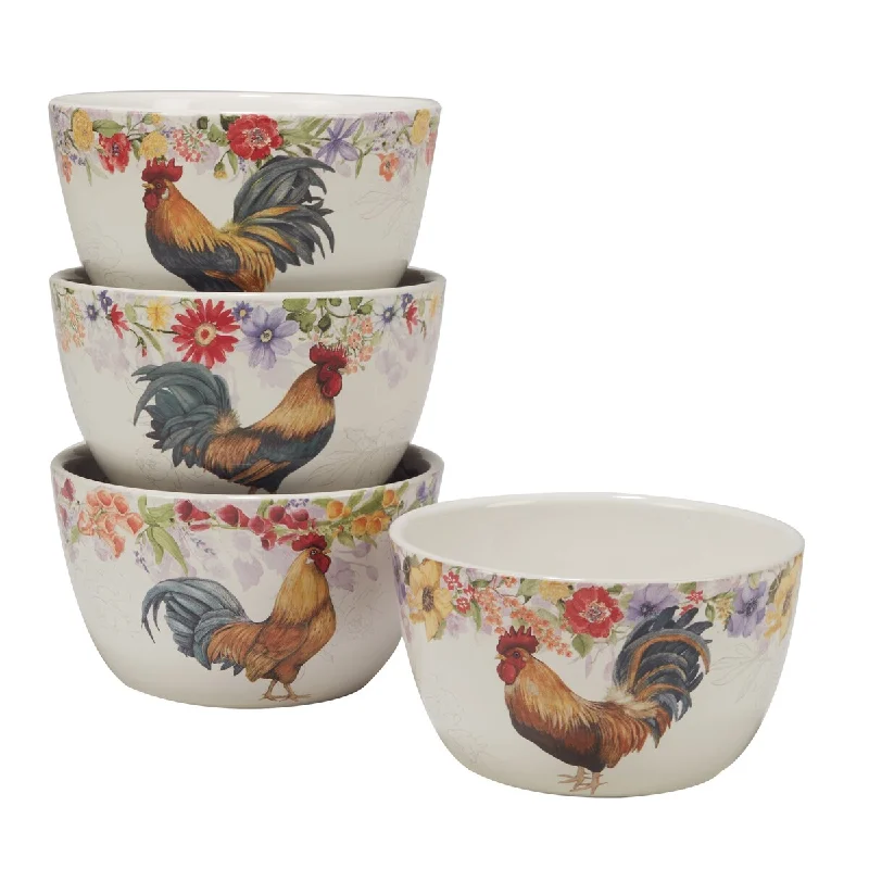 Certified International Floral Rooster 24 oz. Ice Cream/Dessert Bowls, Set of 4 Assorted Designs - 24 Oz.