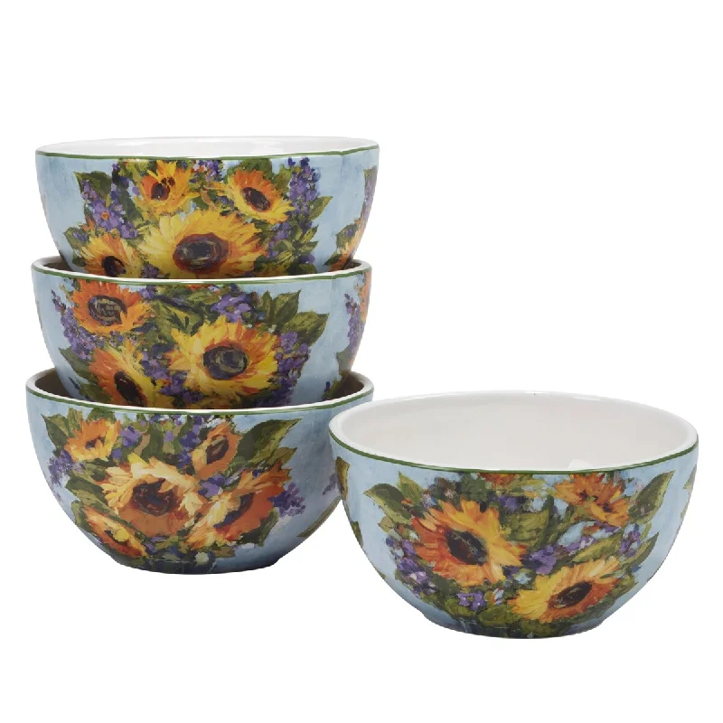 Certified International Sunflower Bouquet 28 oz. Ice Cream/Dessert Bowls, Set of 4 Assorted Designs - 28 Oz.