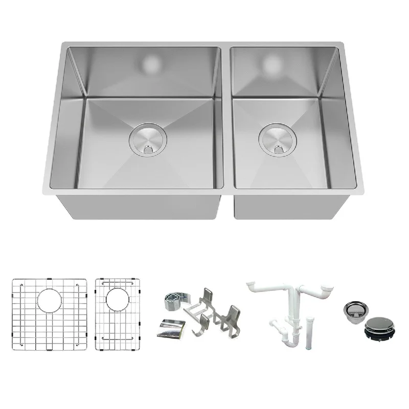 Diamond Titan Sink Kit with 60/40 Double Bowls, Undermount Installation, Magnetic Accessories Kit, and Drain Kit