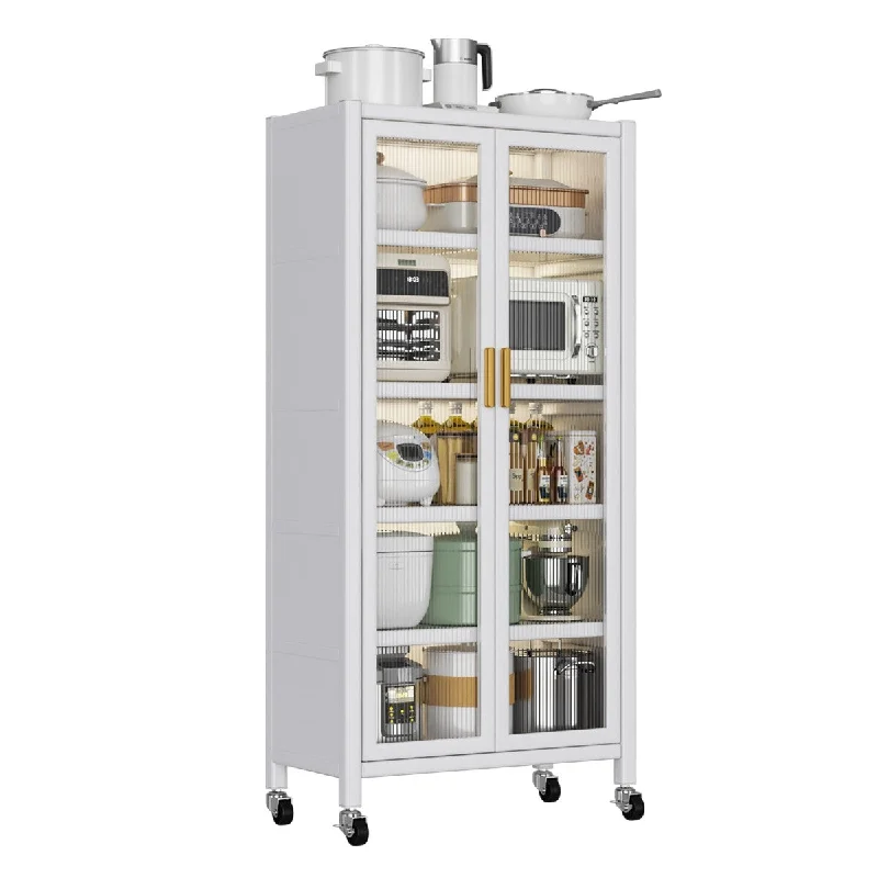 Open-door kitchen shelving Floor-to-ceiling multilevel household microwave storage cabinet bowls side