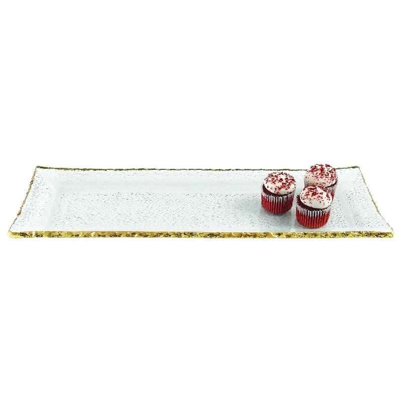 18 Mouth Blown Rectangular Edge Gold Leaf Serving Platter Or Tray