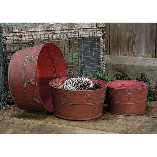 3/Set, Red Metal Bowls w/Stars