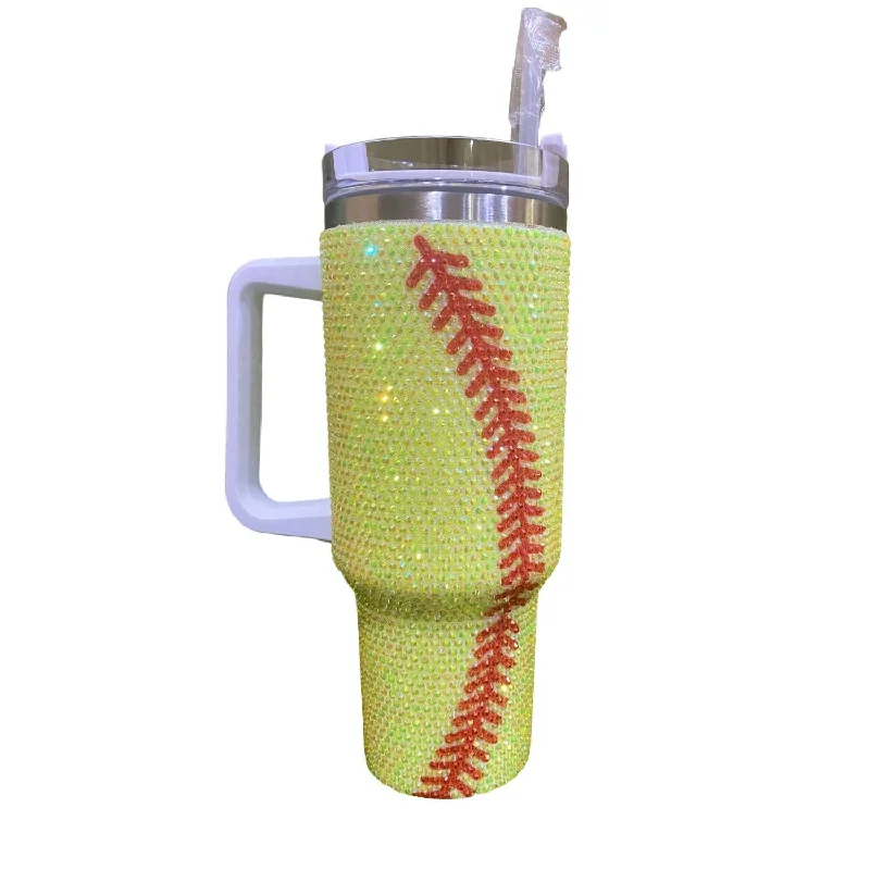 40 Oz Softball Rhinestone Tumbler In Yellow