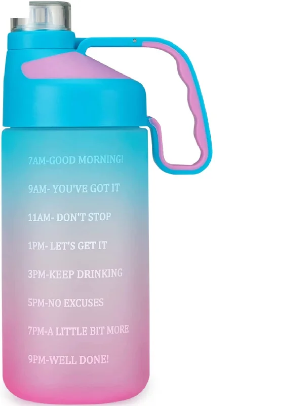 64 Ounce Motivational Water Bottles with Time Marker & Straw (Pink/Green Gradient)