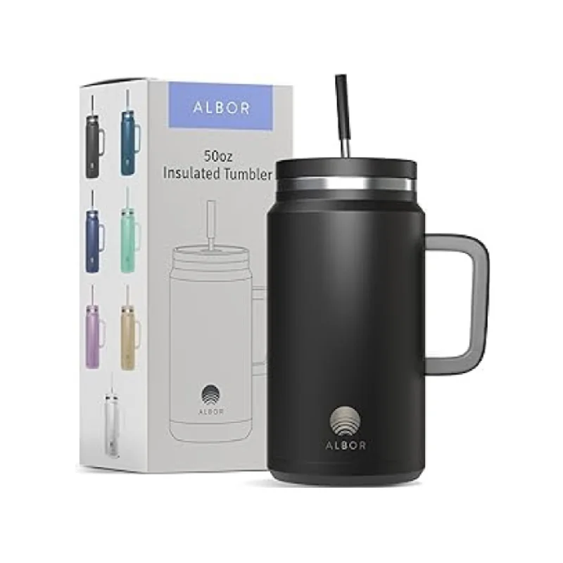 Albor 50 Oz Insulated Stainless Steel Tumbler with Handle & Straw