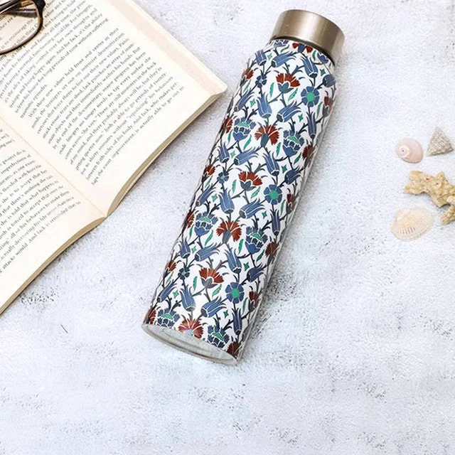 Artistic Blue Ornamental Stainless Steel Water Bottle | 900 ml | 3 x 10 inches