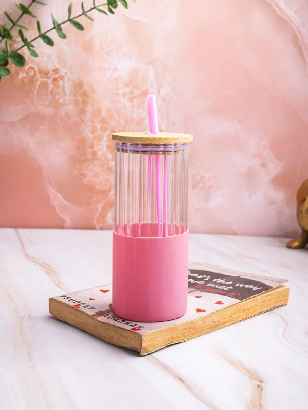 Borosilicate Glass Tumbler with Pink Silicone Sleeve - 350Ml