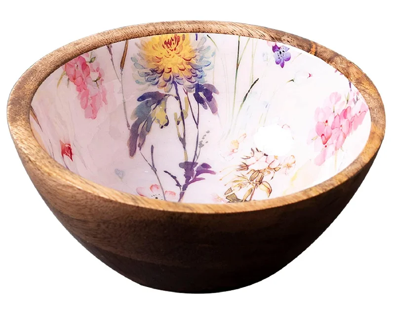 Bowl Snacks Mixing Bowls for Kitchen | Salad Bowl Printed Wooden Desert Bowl for Serving Mixing Bowl Mango Wood with Decaling Print