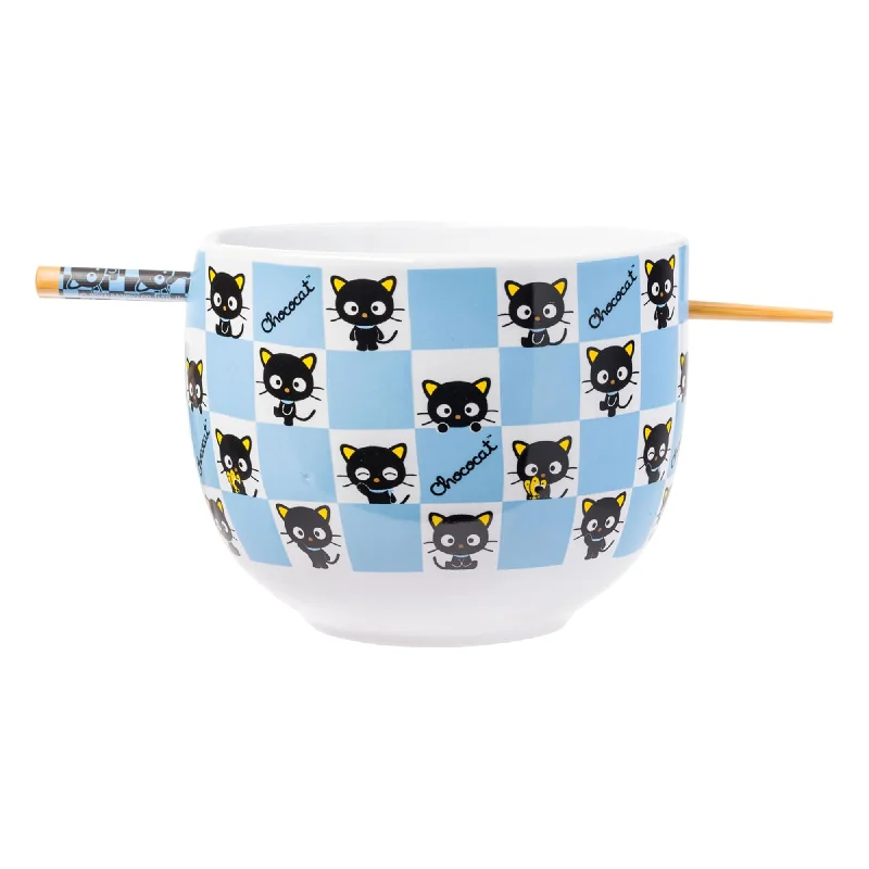 Chococat Ceramic Ramen Bowl and Chopstick Set (Checkered)