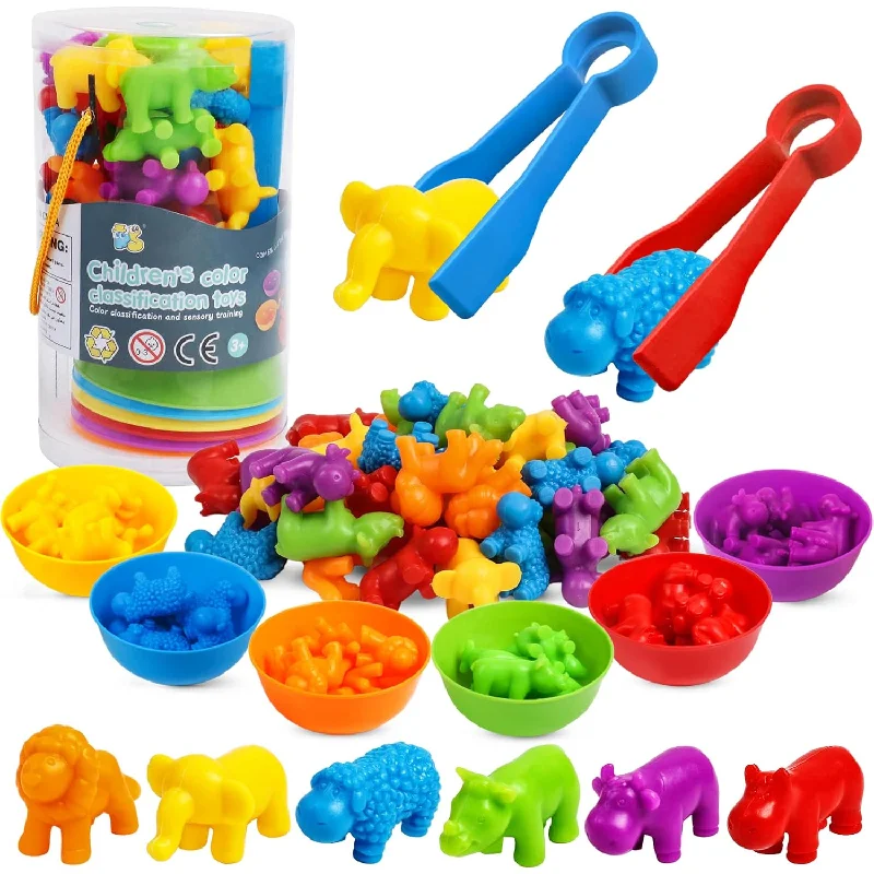 Counting Animals Toys Matching Games With Color Sorting Bowls Preschool Lea