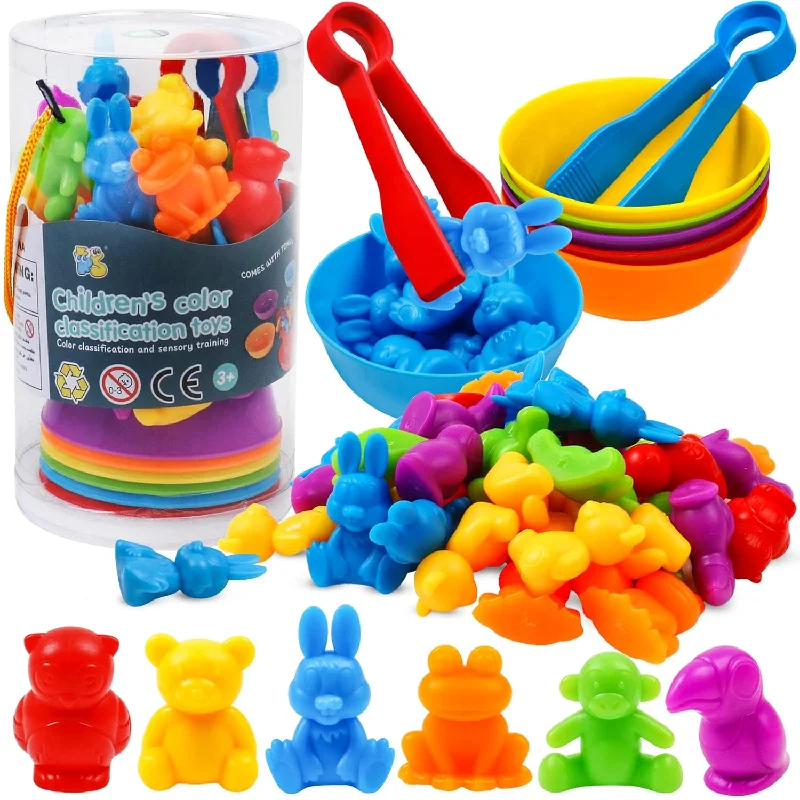 Counting Color Sorting Toys Animals Matching Games with Rainbow Bowls,Presc