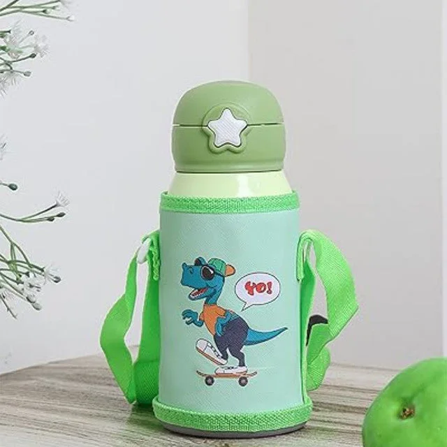 Dino Water Bottle Hot & Cold Stainless Steel Bottle With Bag | 550 Ml