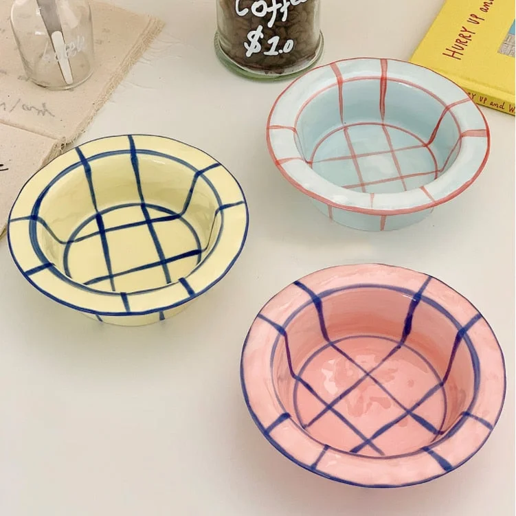 Yogurt Grid Ceramic Bowls