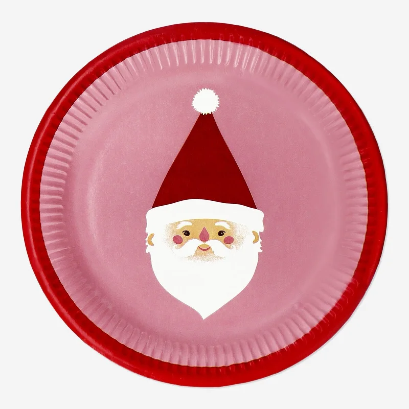 Disposable paper plates with santa - 8 pcs