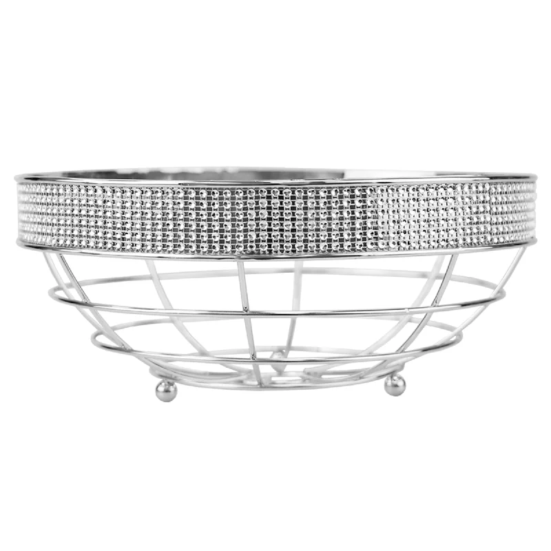 Pave Large Capacity Decorative Non-Skid Steel Fruit Bowl, Chrome