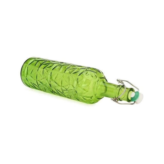 Green Transparent Glass Bottle for Water and Beverages Ideal for Daily Use | 1000 ML | 3 x 13 inches