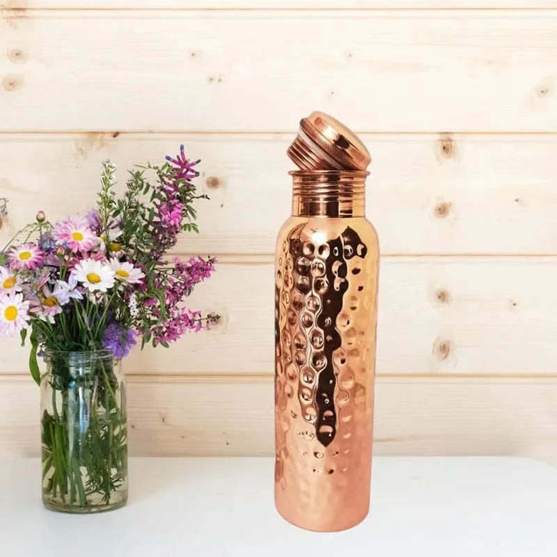 Hammered Copper Bottle with Cleaning Brush | 1 Litre