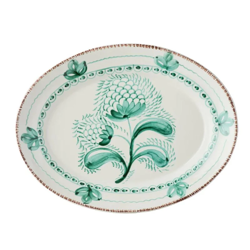 Hand Painted Green & White Floral Platter