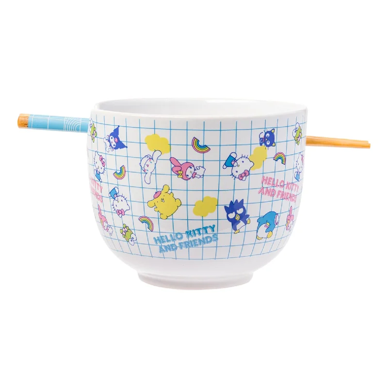 Hello Kitty and Friends Ceramic Ramen Bowl and Chopstick Set (Color Grid)