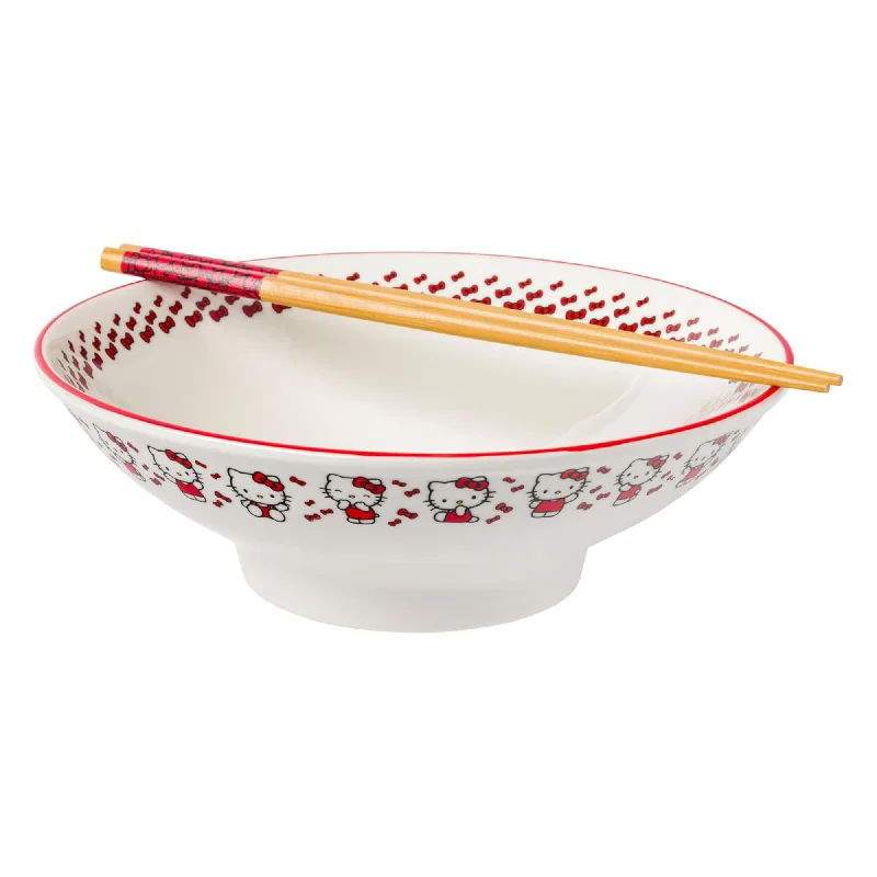 Hello Kitty Ceramic Noodle Bowl and Chopstick Set (Red Bows)