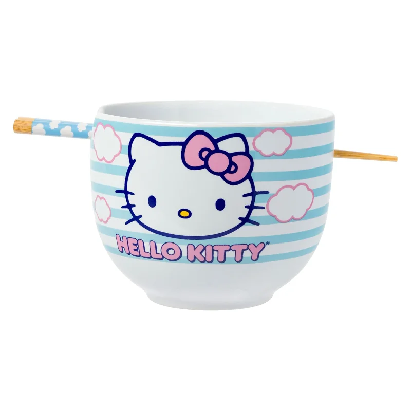 Hello Kitty Ceramic Ramen Bowl and Chopstick Set (Clouds)