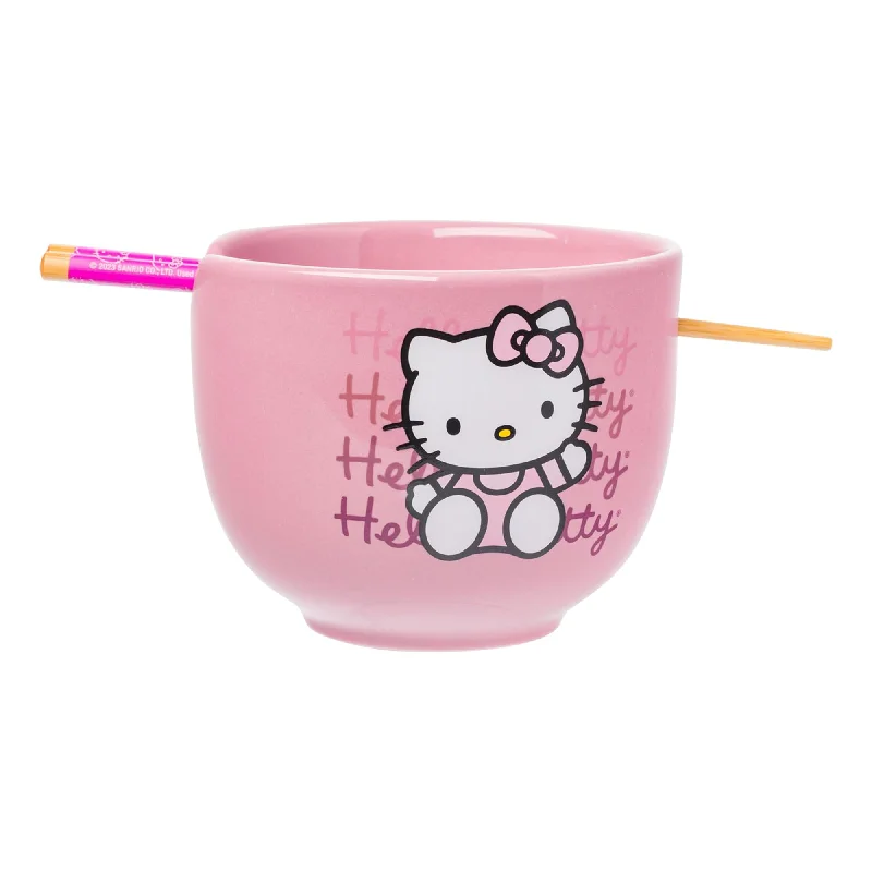 Hello Kitty Ceramic Ramen Bowl and Chopstick Set (Pink Wave)