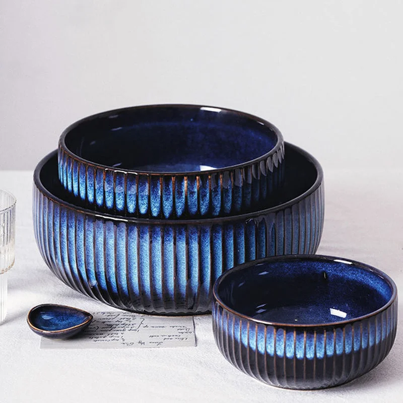 Indigo Stripe Ceramic Porcelain Bowls