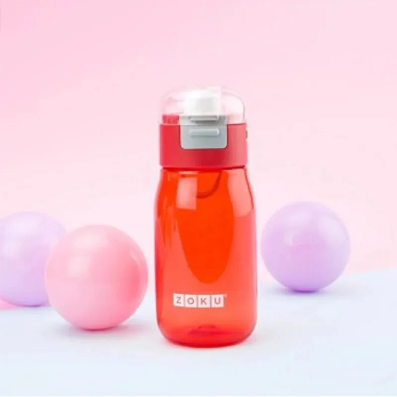 Zoku Kids Flip Gulp Bottle with Carrying Cord | Red Color | 3 x 7 inches