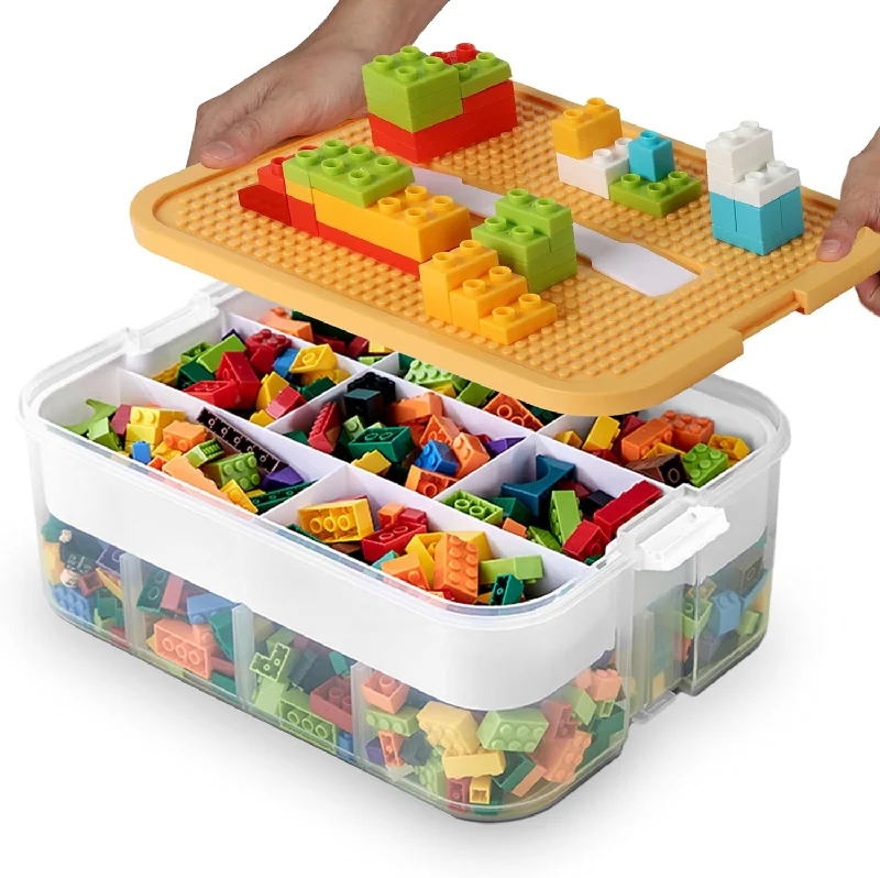 Kids Toy Storage Box for Lego Stackable Building Blocks Organizers Miniature Containers Bins with Base Plates Lids