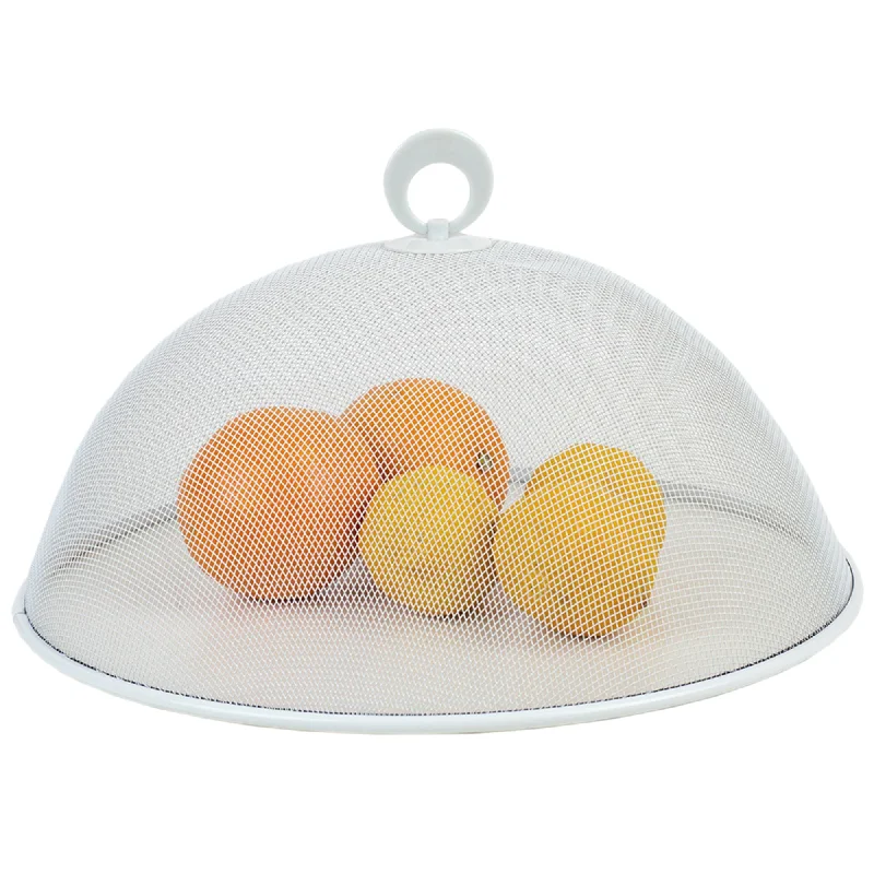 Round Mesh Collapsible Food Plate Cover, White