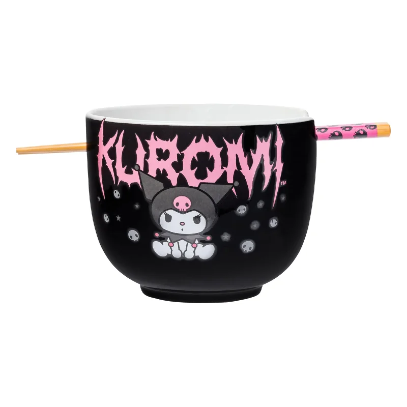 Kuromi Ceramic Ramen Bowl and Chopstick Set (Metal Logo)