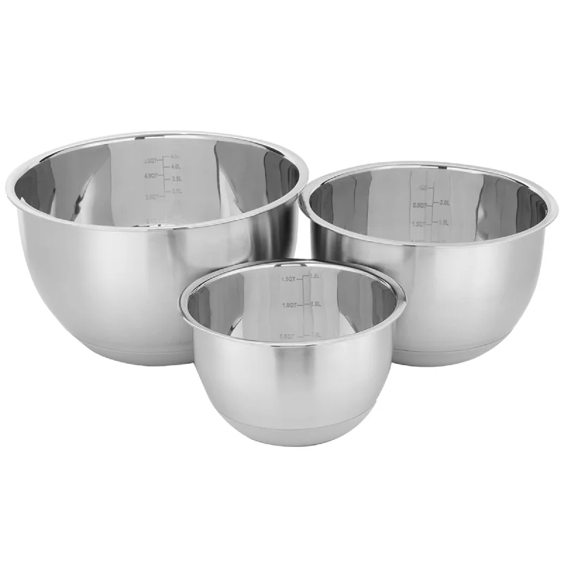 3 Piece Stainless Steel Nesting Mixing Bowls with Rubber Bottoms