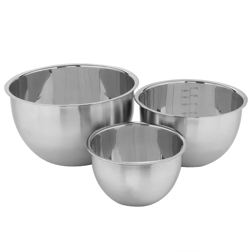 3 Piece Stainless Steel Nesting Mixing Bowls with Rubber Bottoms