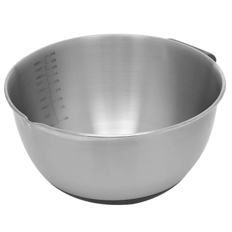 5 Qt. Stainless Steel Mixing Bowl with Measurements, Non-Skid Bottom, Handle and Pour Spout