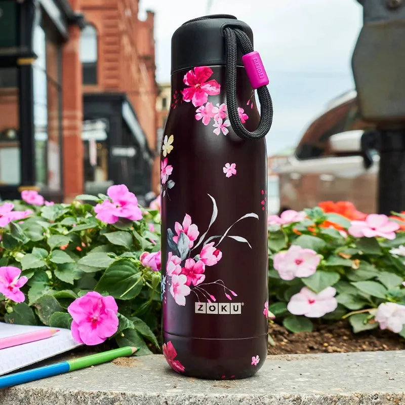 Zoku Midnight Floral Printed Classic Stainless Steel Water Bottle | 3 x 3 x 9 inches