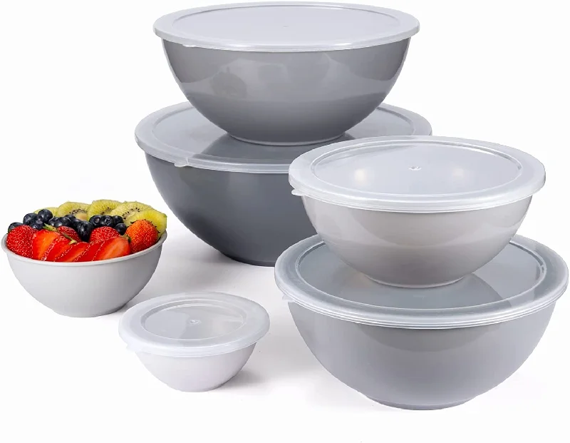 Mixing Bowls Set with Lids Piece Plastic 12 Nesting Cook Bowl (Gray Ombre)