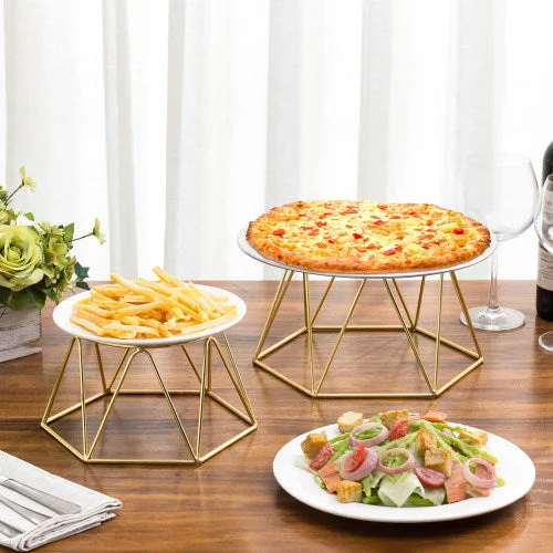 Modern Brass Plated Pizza Riser Stand, Set of 2