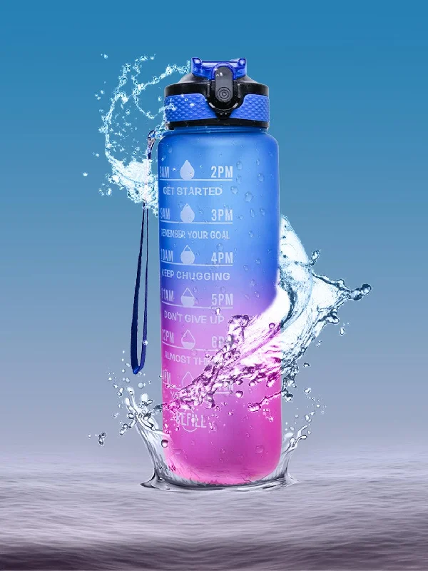 Market99 Motivational Sipper Water Bottle with Time & Level Marker, Blue Purple, 1 Liter