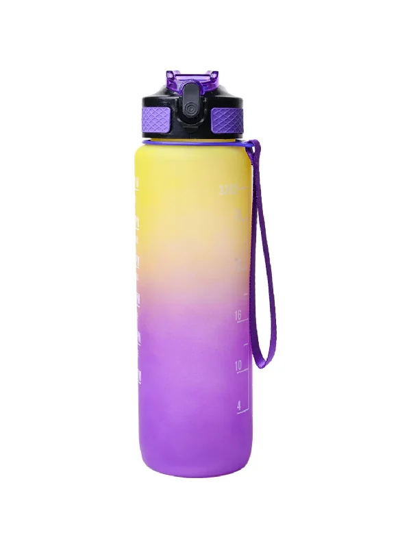 Market99 Motivational Sipper Water Bottle with Time & Level Marker, Yellow Purple, 1 Liter