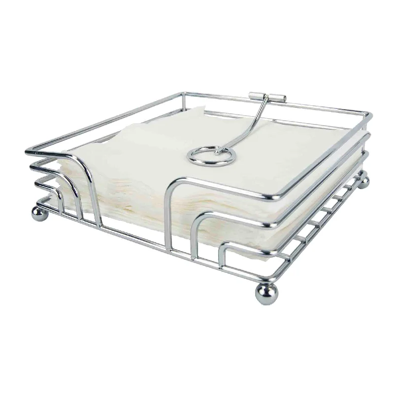 Chrome Plated Steel  Flat Napkin Holder with Weighted Pivoted Arm