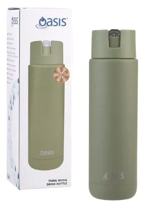 Oasis Ceramic Lined Stainless Steel Triple Wall Insulated "moda" Drink Bottle 700ml - Olive Green