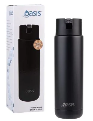 Oasis Ceramic Lined Stainless Steel Triple Wall Insulated "moda" Drink Bottle 700ml - Black