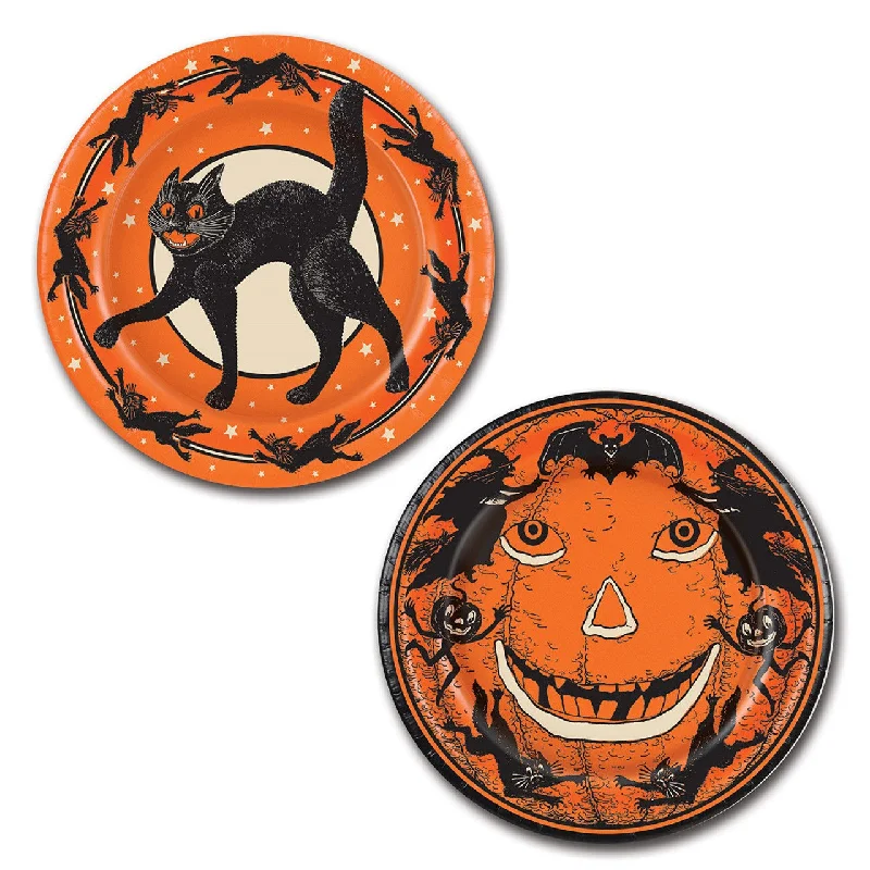 Paper Party Dinner Plates 96" Orange and Black Vintage Halloween, Pack of 96