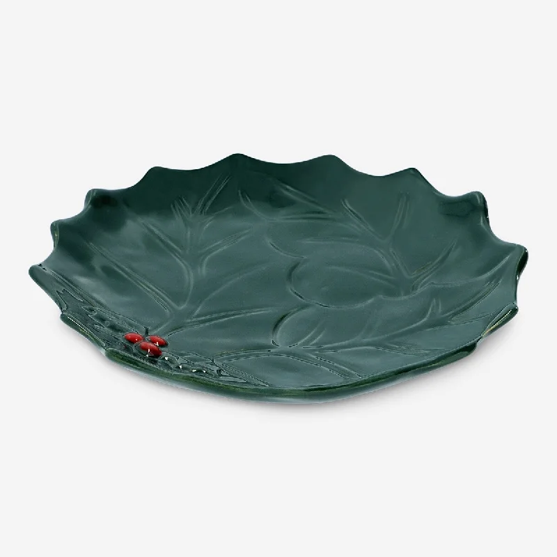 Plate with embossed holly pattern