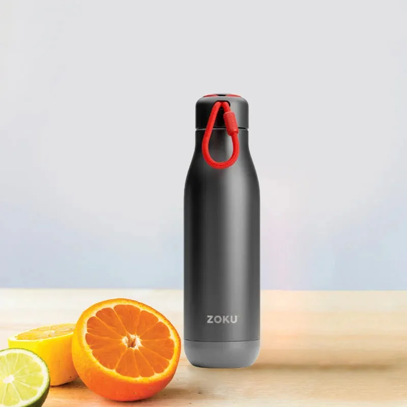 Zoku Powder Coated Stainless Steel Vaccum Insulated Water Bottle | Black Color | 3 x 3 x 11 inches