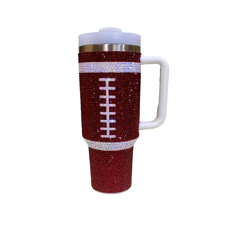 Rhinestone Football 40 Oz Tumbler In Burgundy/maroon