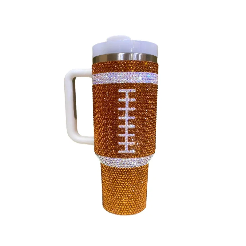 Rhinestone Football 40 Oz Tumbler In Orange