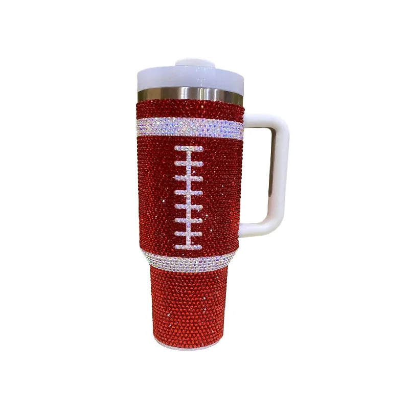 Rhinestone Football 40 Oz Tumbler In Red